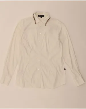 AQUASCUTUM Womens Shirt UK 12 Medium White Cotton Vintage Wash Travel Essential
