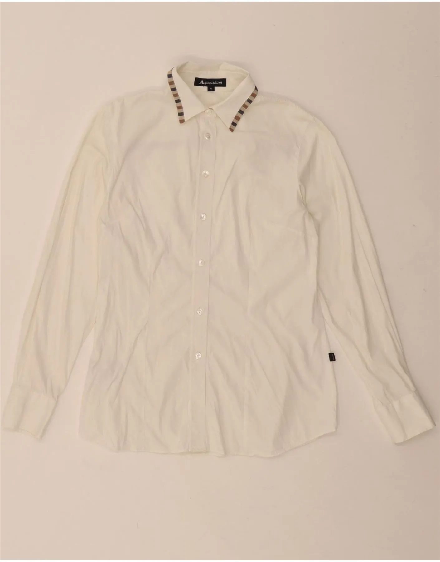 AQUASCUTUM Womens Shirt UK 12 Medium White Cotton Vintage Wash Travel Essential