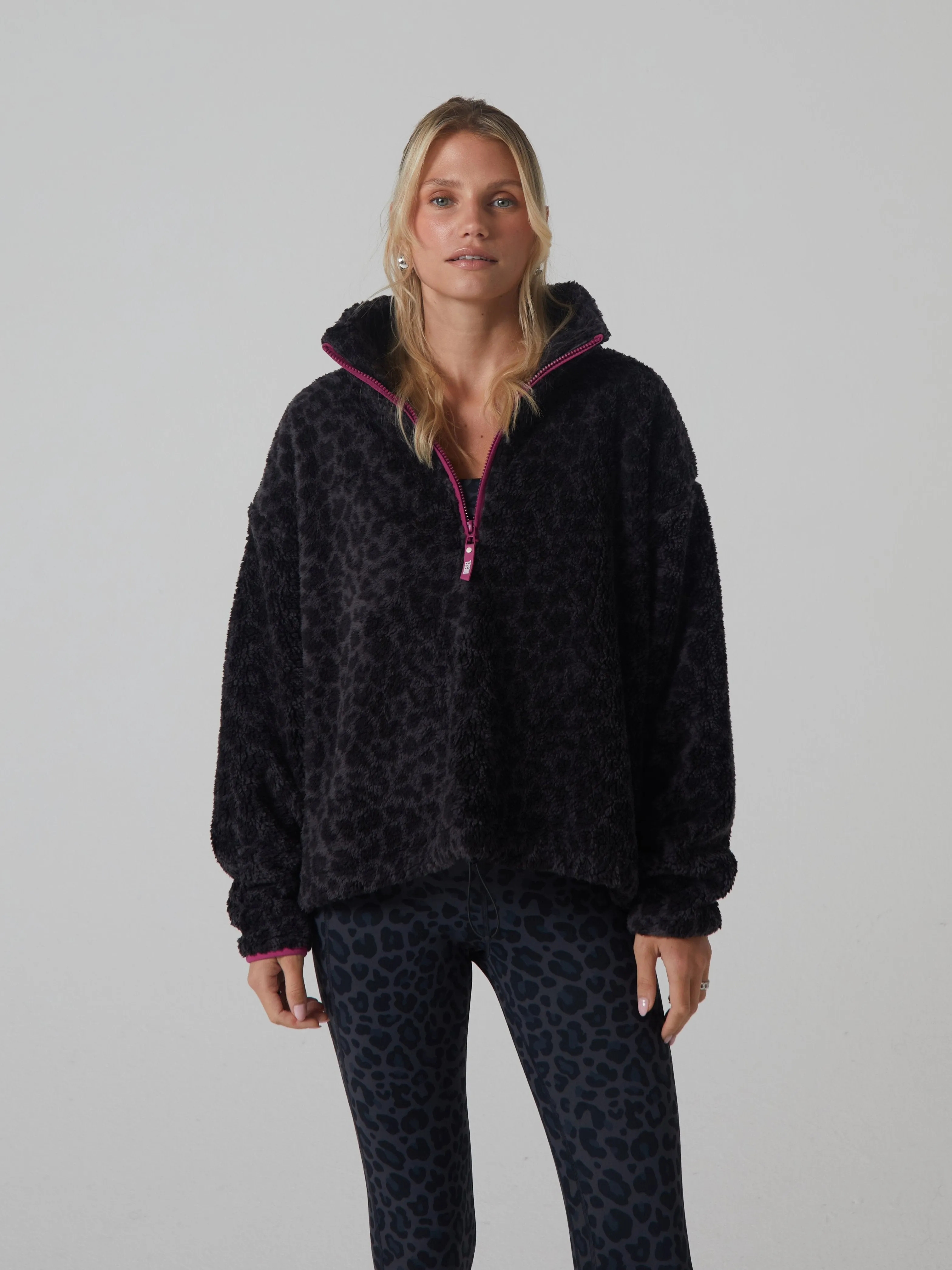 product affordability Penny Fleece Half Zip Leopard Print