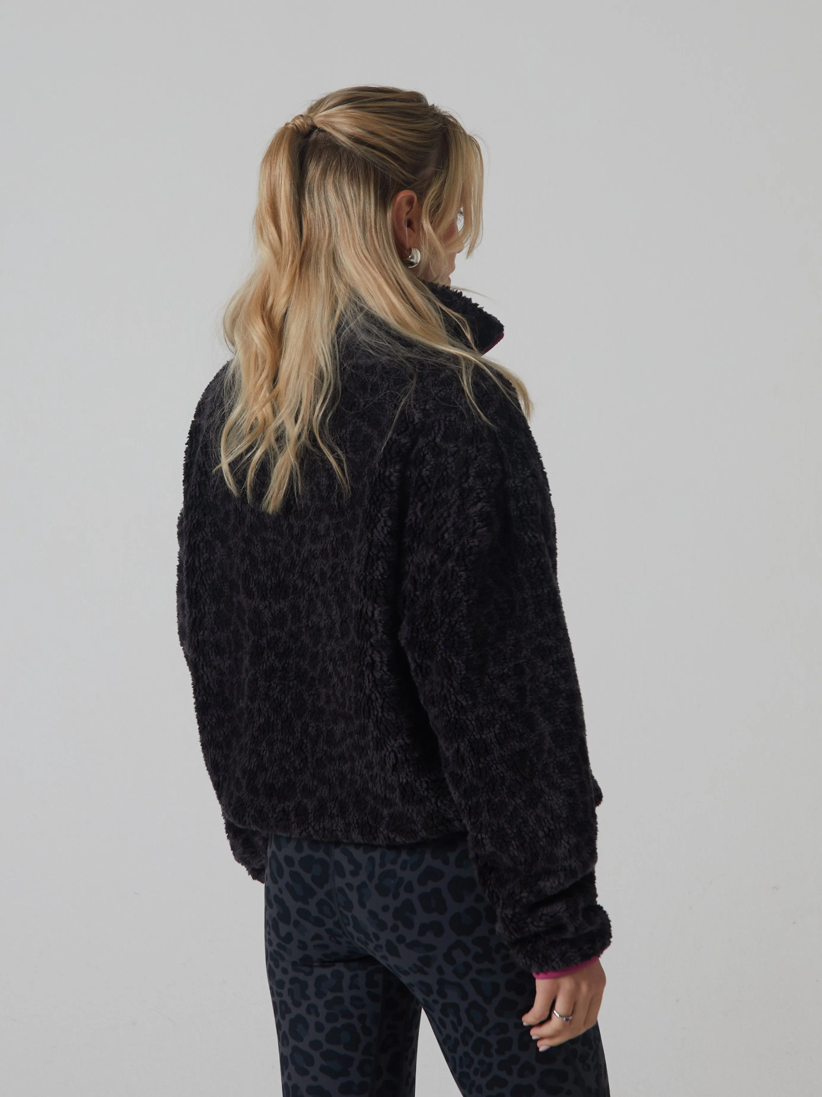 Penny Fleece Half Zip Leopard Print Monochrome Look