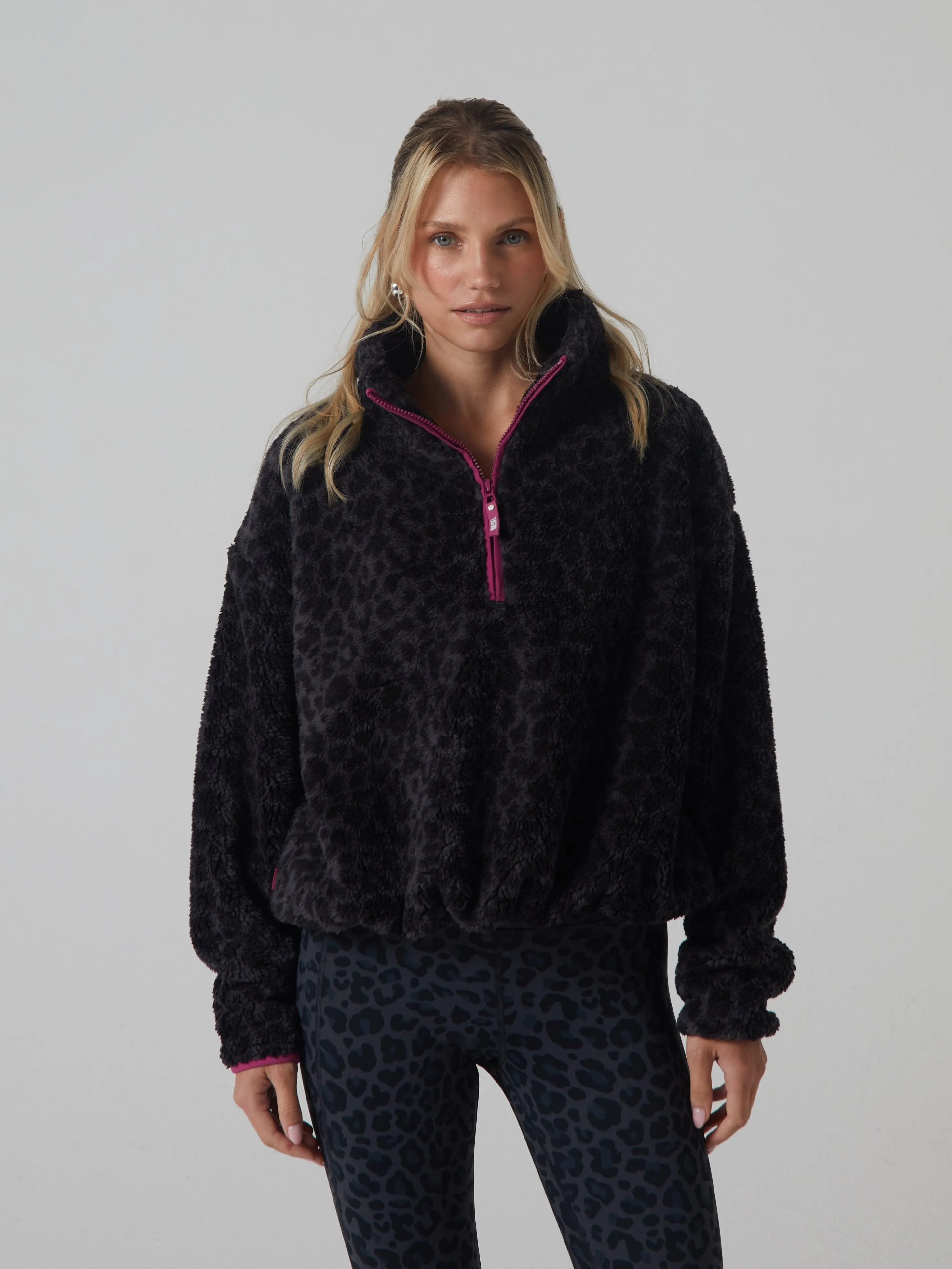 Brunch Outfit Penny Fleece Half Zip Leopard Print