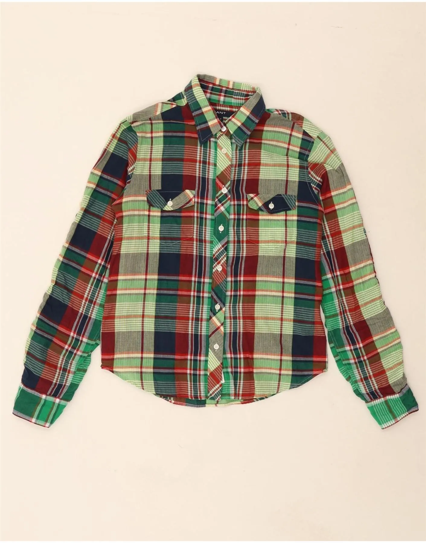 Premium Quality Winter Collection GANT Womens Shirt UK 12 Medium Green Plaid Cotton