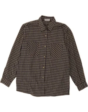 TIKIDA Womens Shirt UK 14 Medium Navy Blue Check Polyester Day-To-Night Wear Holiday Special