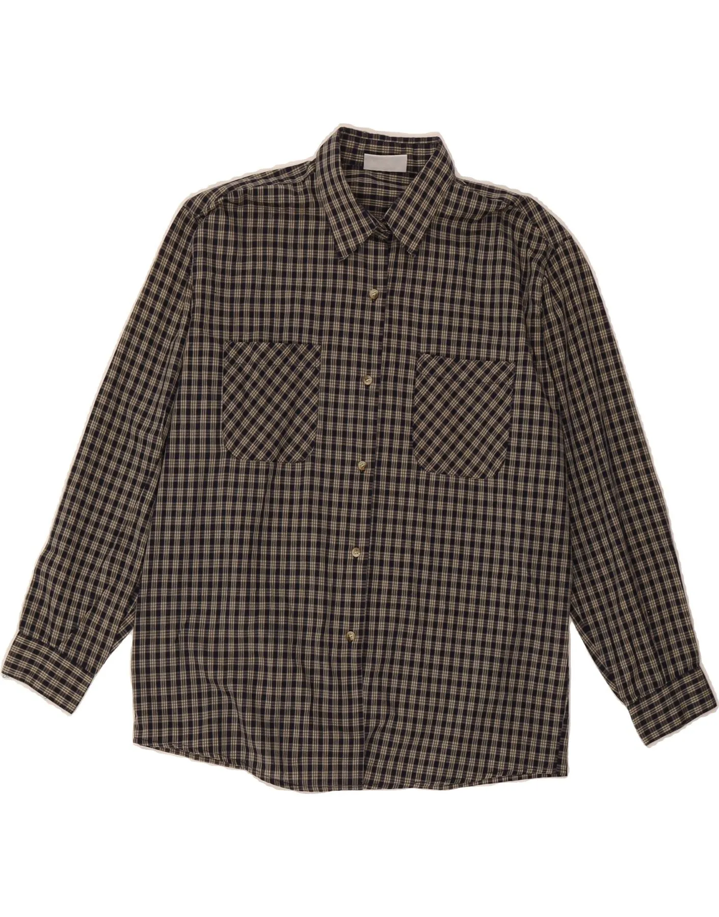 TIKIDA Womens Shirt UK 14 Medium Navy Blue Check Polyester Day-To-Night Wear Holiday Special