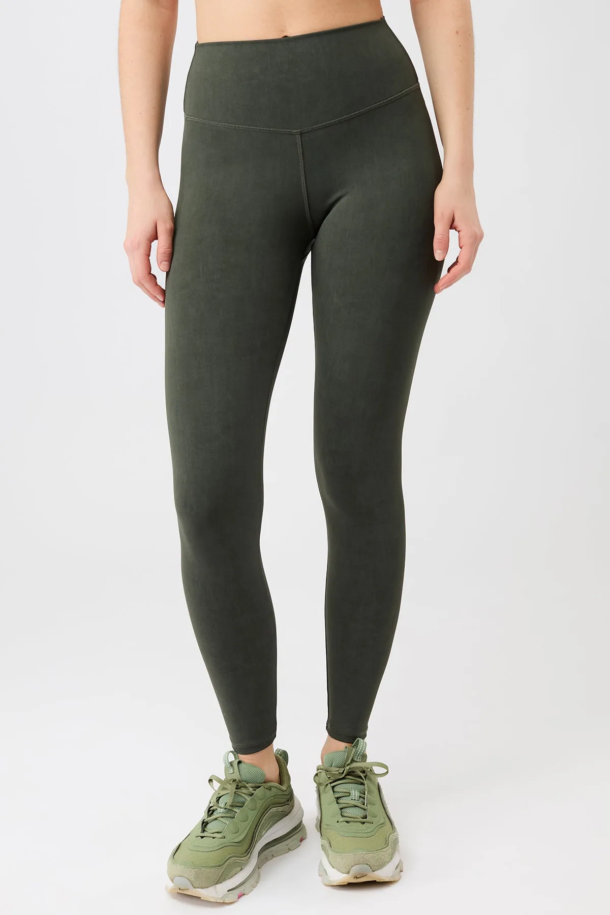 Neutral Color Breathable Leggings Material Monoprinted Tights - Moss