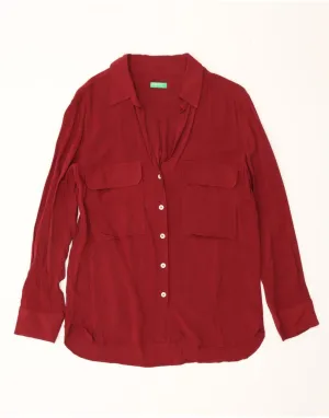 BENETTON Womens Shirt UK 14 Large Burgundy Quick Release Cuffs