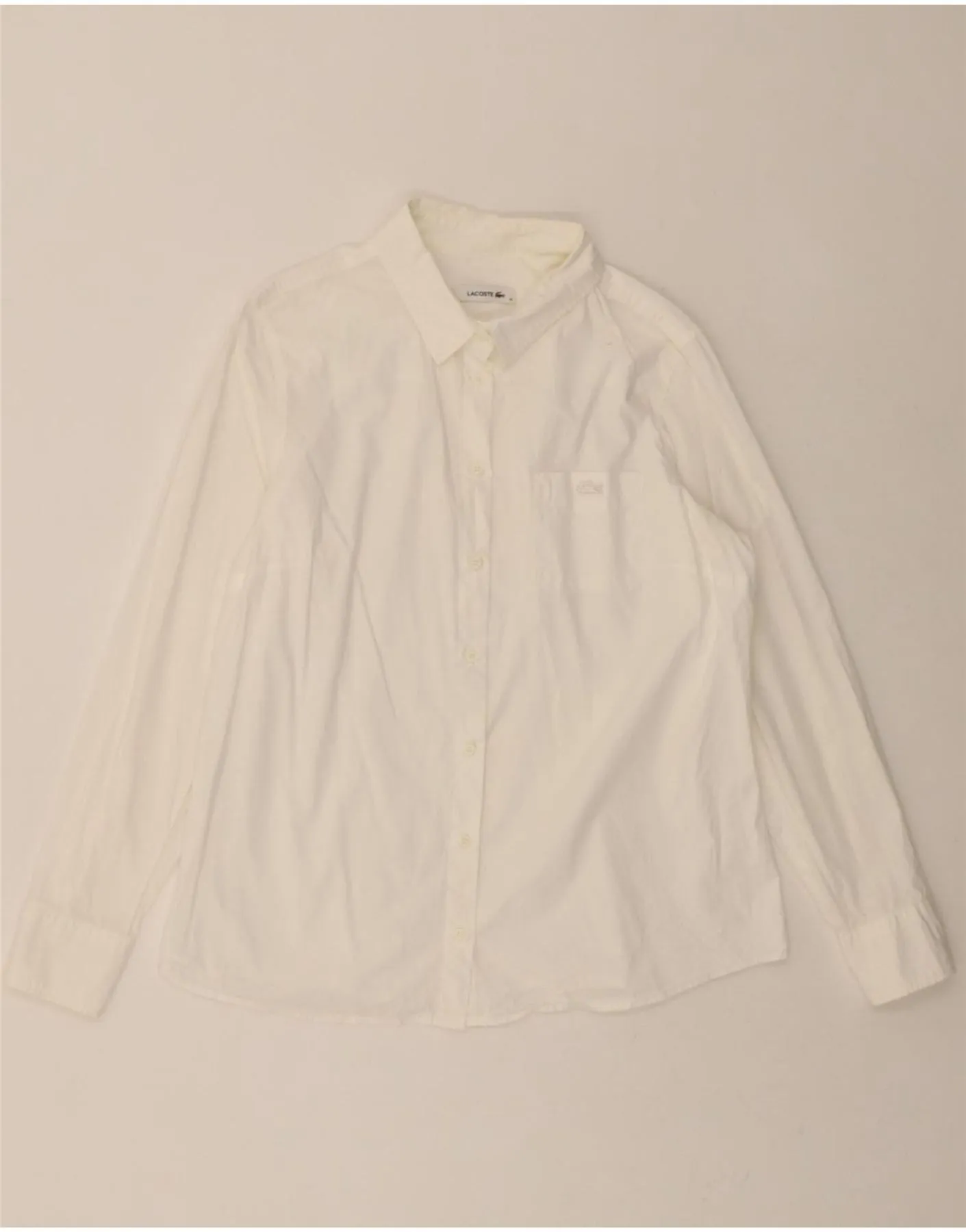 LACOSTE Womens Shirt Size 46 XL White Cotton Glossy Texture Polished Placket