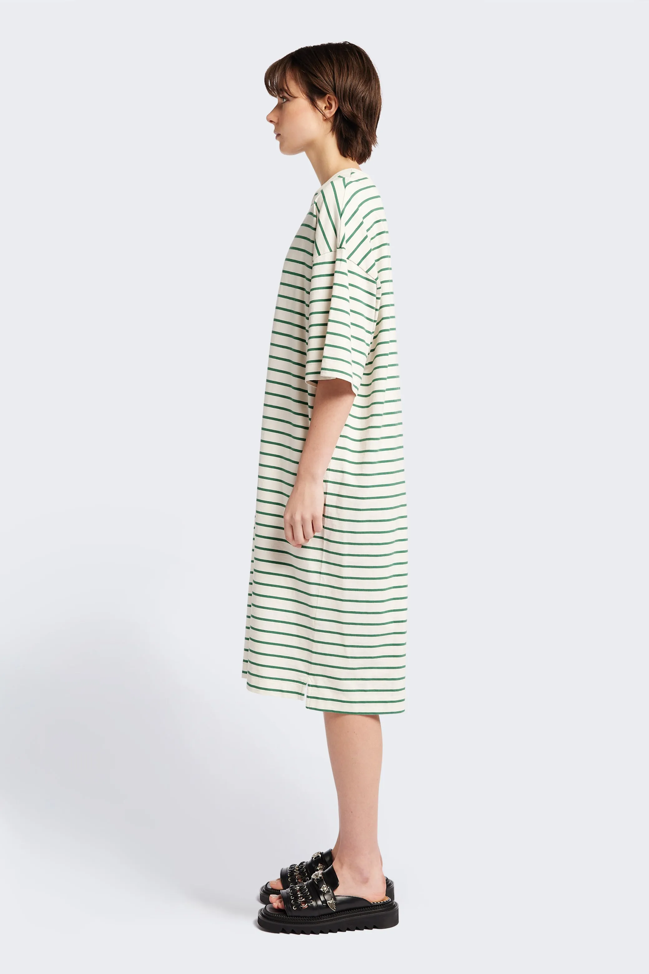 Calm Drape Nadir Dress Green Stripe
