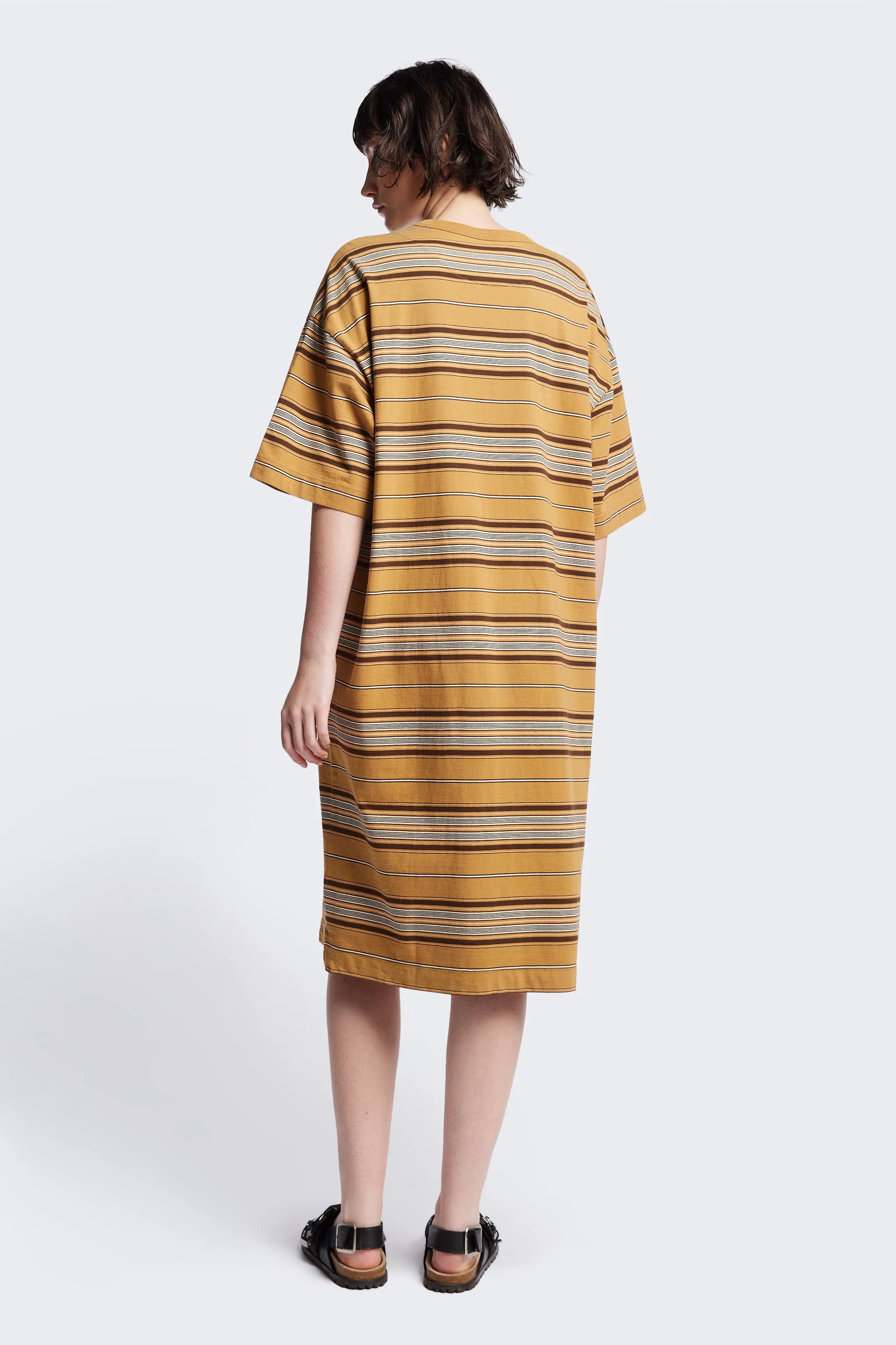 Nadir Dress Tan Stripe Whimsical Mood confident look