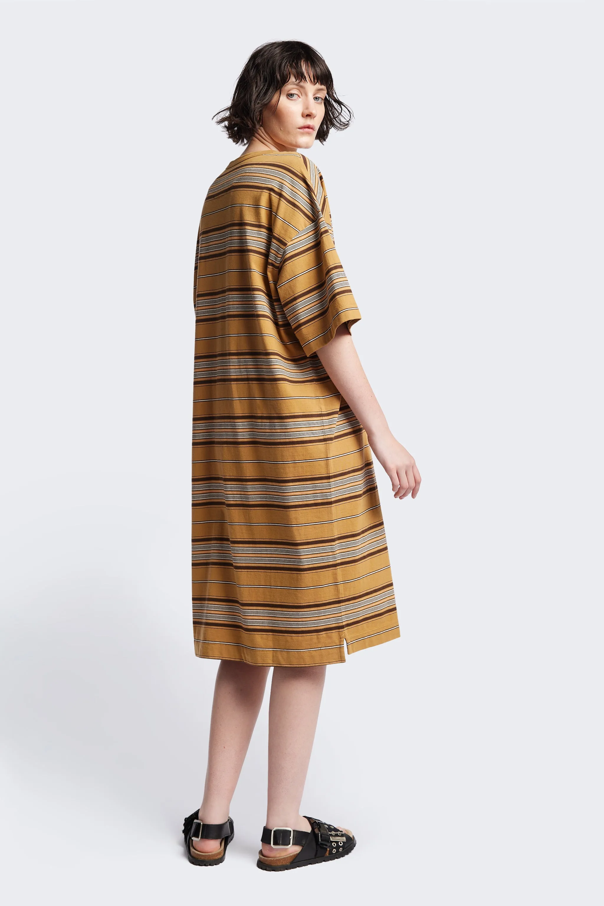 Nadir Dress Tan Stripe Slim Shape