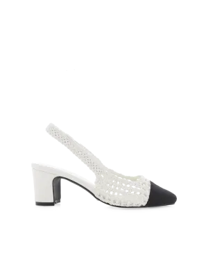 FLORIS - WHITE-BLACK GROSGRAIN Boho Chic Heels