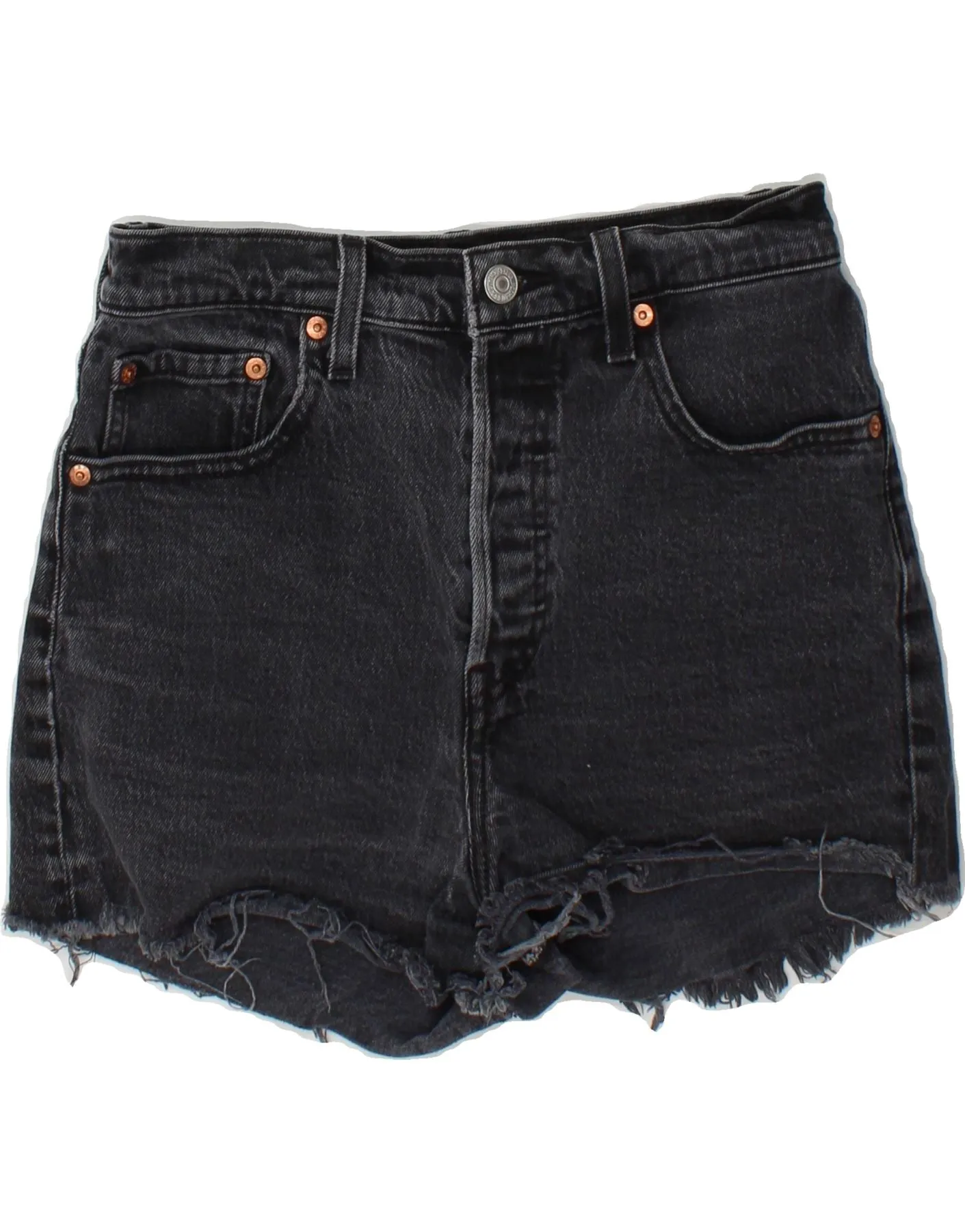 Neutral Tone LEVI'S Womens Ribcage High Waist Denim Hot Pants W28 Medium Grey Cotton