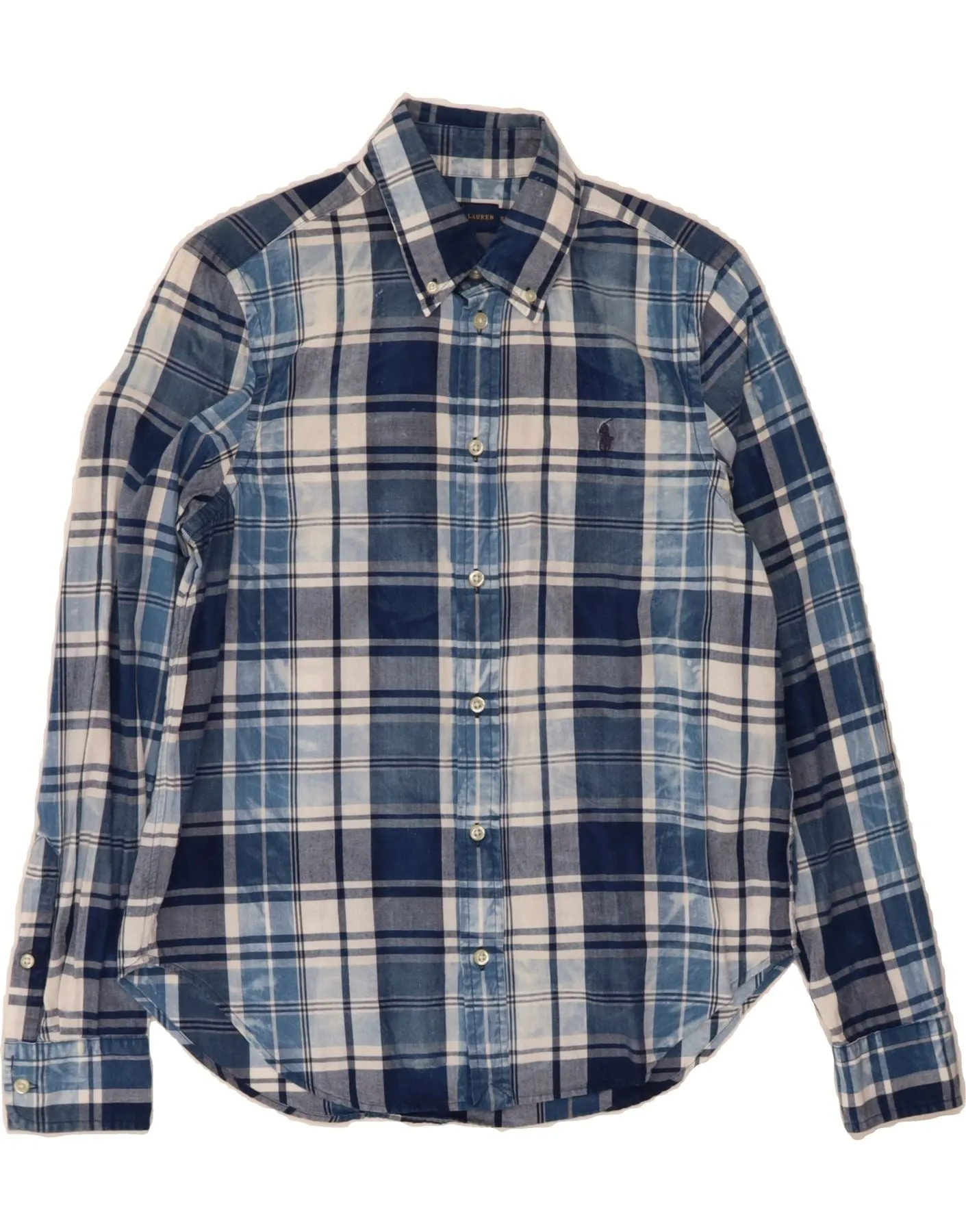 RALPH LAUREN Womens Shirt US 8 Medium Blue Check Flexible Material No Bulk Layering System