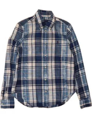 RALPH LAUREN Womens Shirt US 8 Medium Blue Check Flexible Material No Bulk Layering System