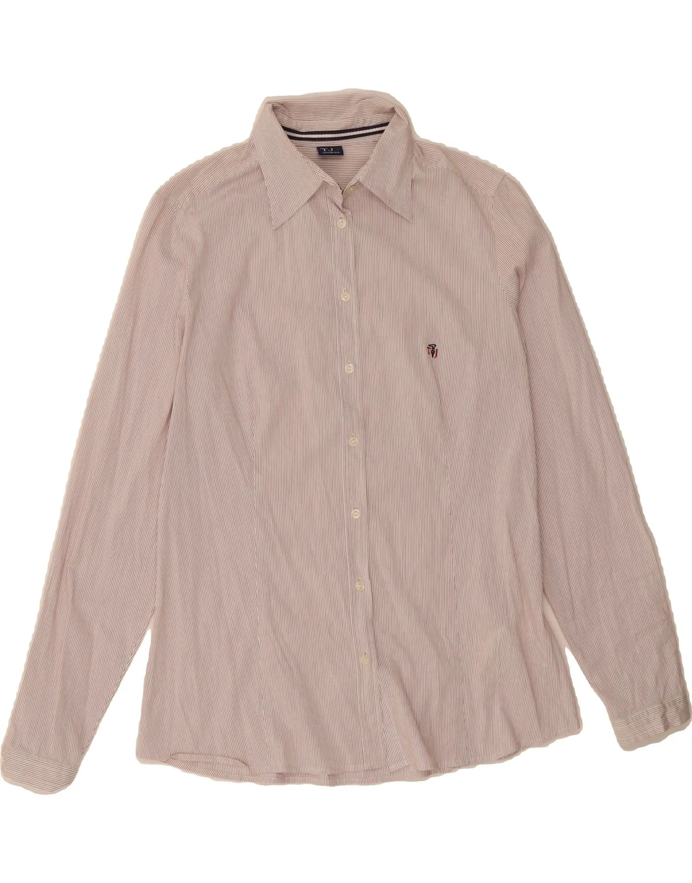 TRUSSARDI JEANS Womens Shirt UK 16 Large Red Pinstripe Cotton Contemporary Design High-End Fabric