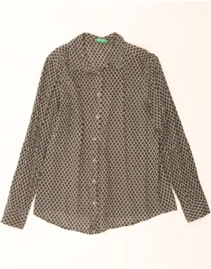 BENETTON Womens Shirt UK 14 Medium Beige Polka Dot Picnic Outfit Eco Friendly Dye