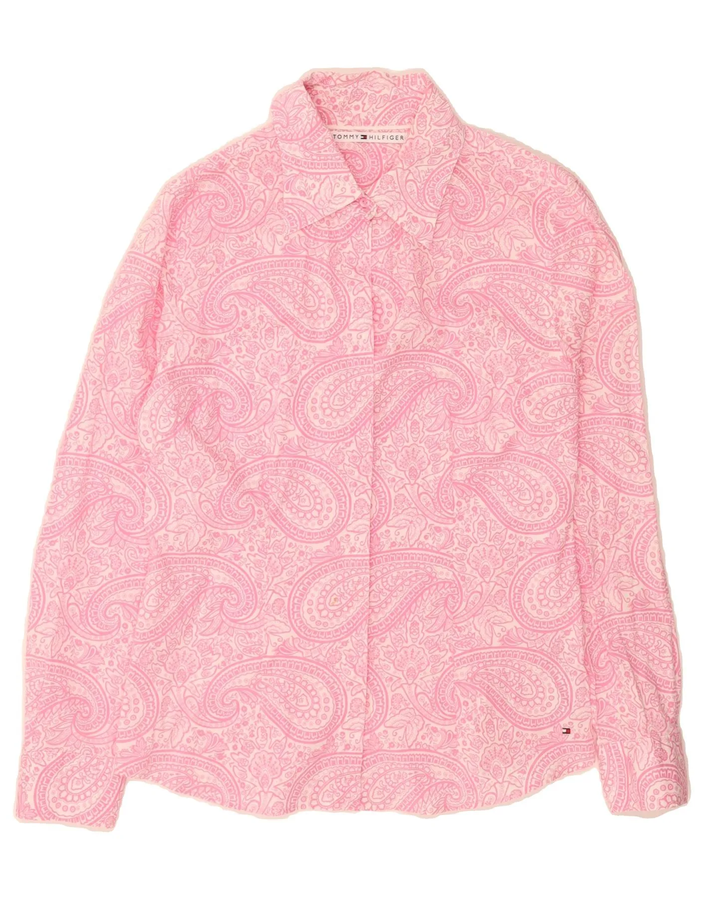 First Date TOMMY HILFIGER Womens Shirt US 12 Large Pink Paisley Cotton