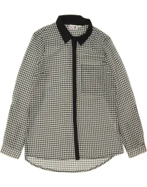 VINTAGE Womens Shirt Blouse UK 14 Medium Black Houndstooth Polyester Cocktail Event Subtle pattern