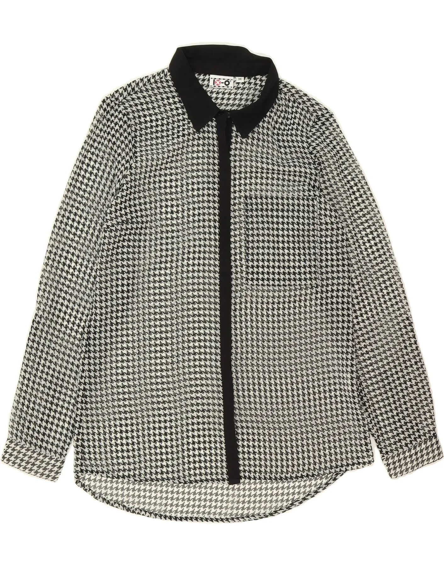 VINTAGE Womens Shirt Blouse UK 14 Medium Black Houndstooth Polyester Cocktail Event Subtle pattern