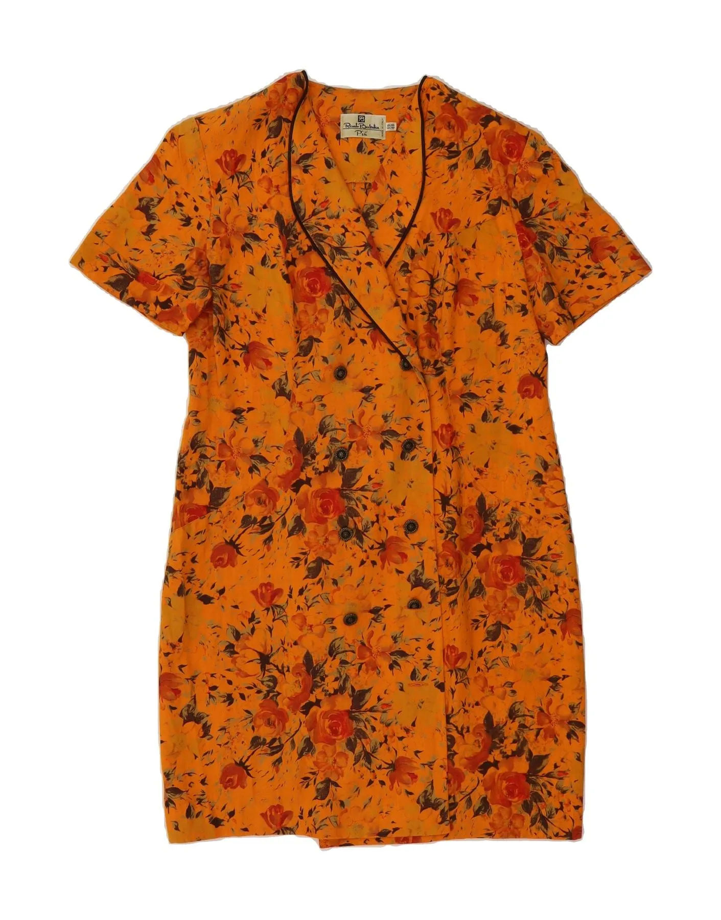 RENATO BALESTRA Womens Shirt Dress IT 48 XL Orange Floral Summer Fashion