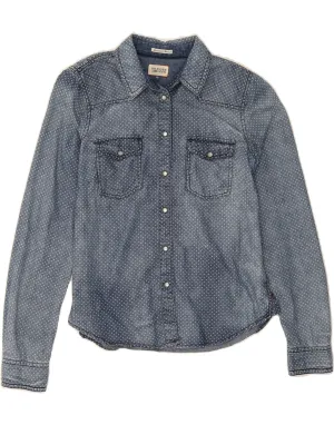 Tailored Silhouette Patterned Design TOMMY HILFIGER Womens Denim Shirt UK 6 XS Navy Blue Spotted Cotton