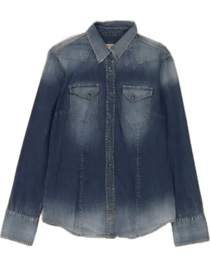 Outdoor Gear GAS Womens Denim Shirt UK 14 Medium Navy Blue Colourblock Cotton