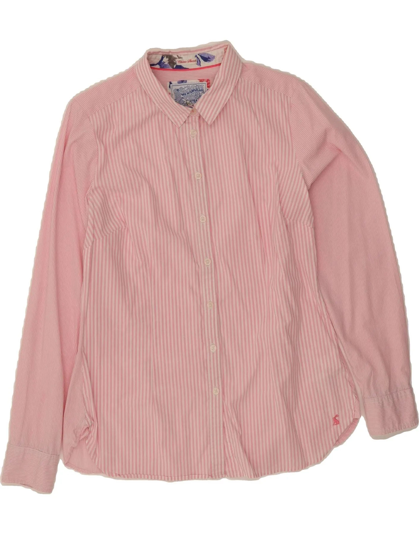 SUPERDRY Womens Shirt UK 14 Large Pink Striped Cotton Trendy Pattern