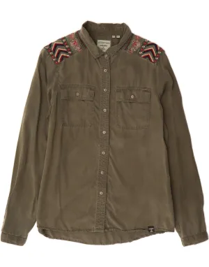 Lightweight texture Versatile Layering Piece SUPERDRY Womens Shirt UK 12 Medium Green Lyocell