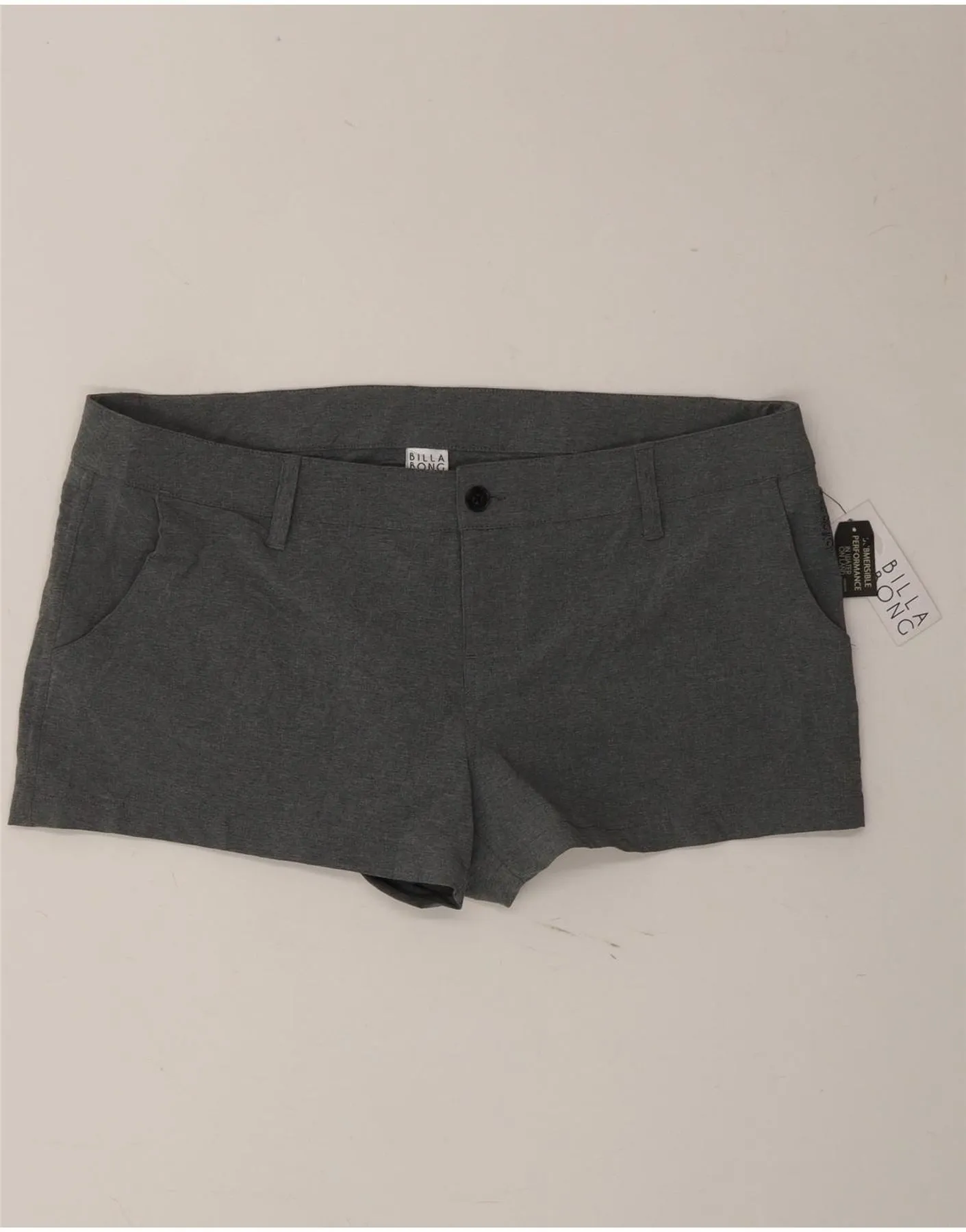 BILLABONG Womens Low Waist Hot Pants US 9 Medium W36  Grey Polyester Distressed finish Pocket Detail