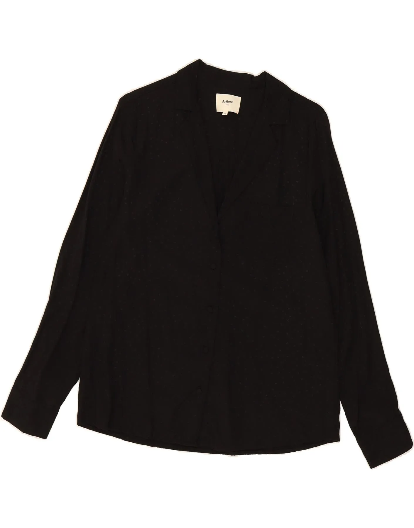 VINTAGE Womens Shirt Blouse EU 38 Medium Black Spotted Tencel High-End Look Modern Look