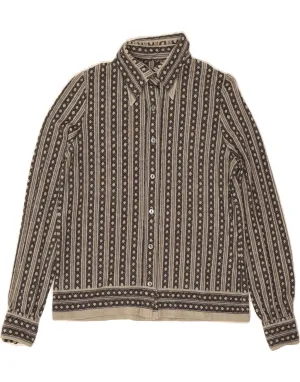 VINTAGE Womens Shirt UK 14 Medium Grey Geometric Wool Seamless Sides