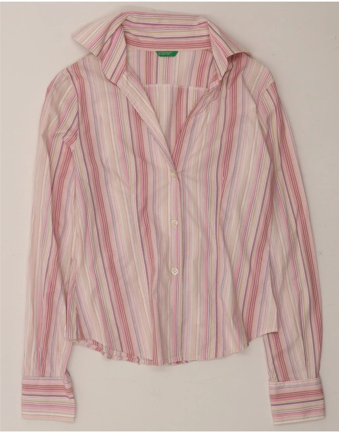 Geometric Pattern BENETTON Womens Shirt UK 6 XS Pink Striped Cotton