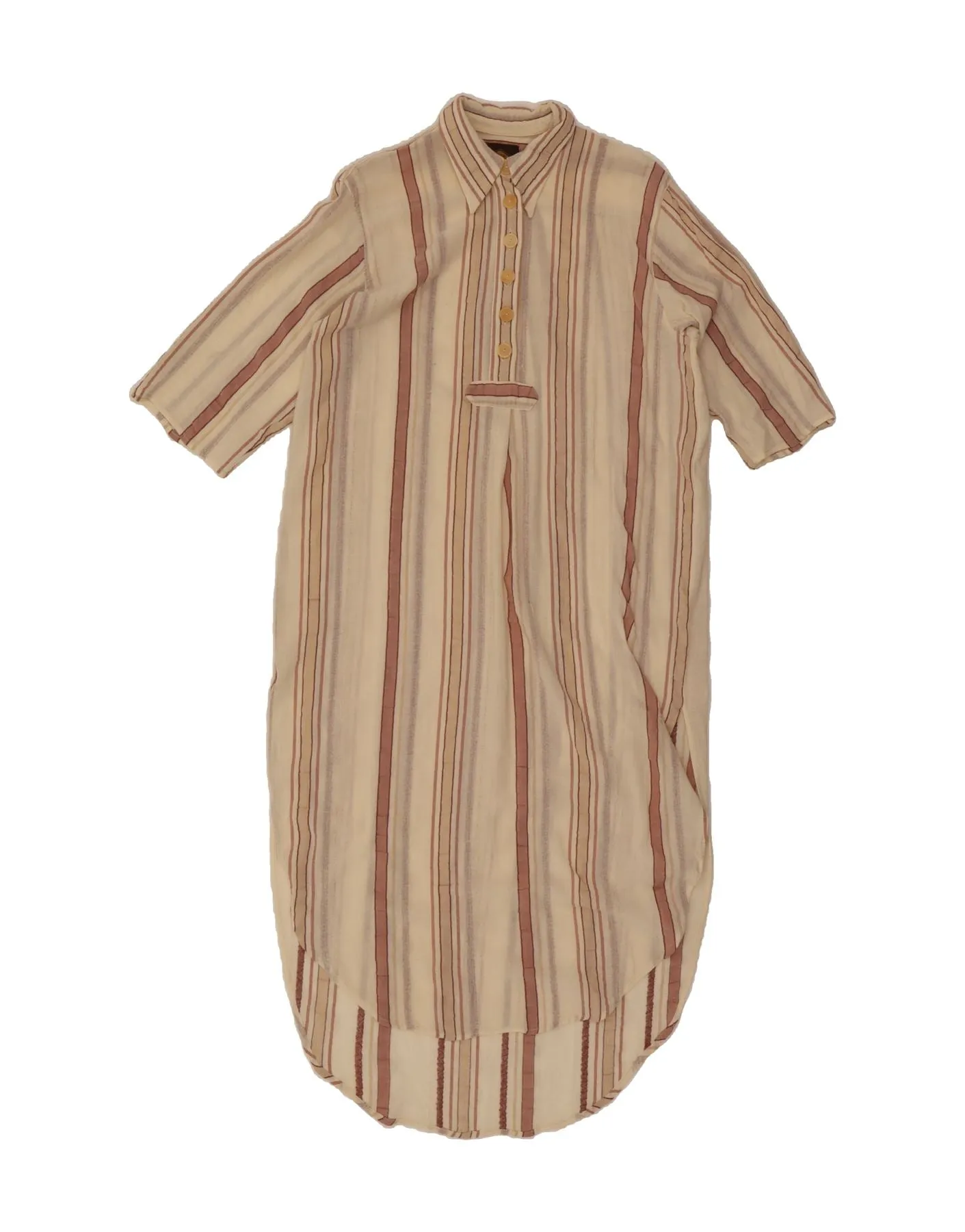ATOS LOMBARDINI Womens Shirt Dress IT 44 Medium Beige Striped Durable Fabric Wrinkle Resistant Material