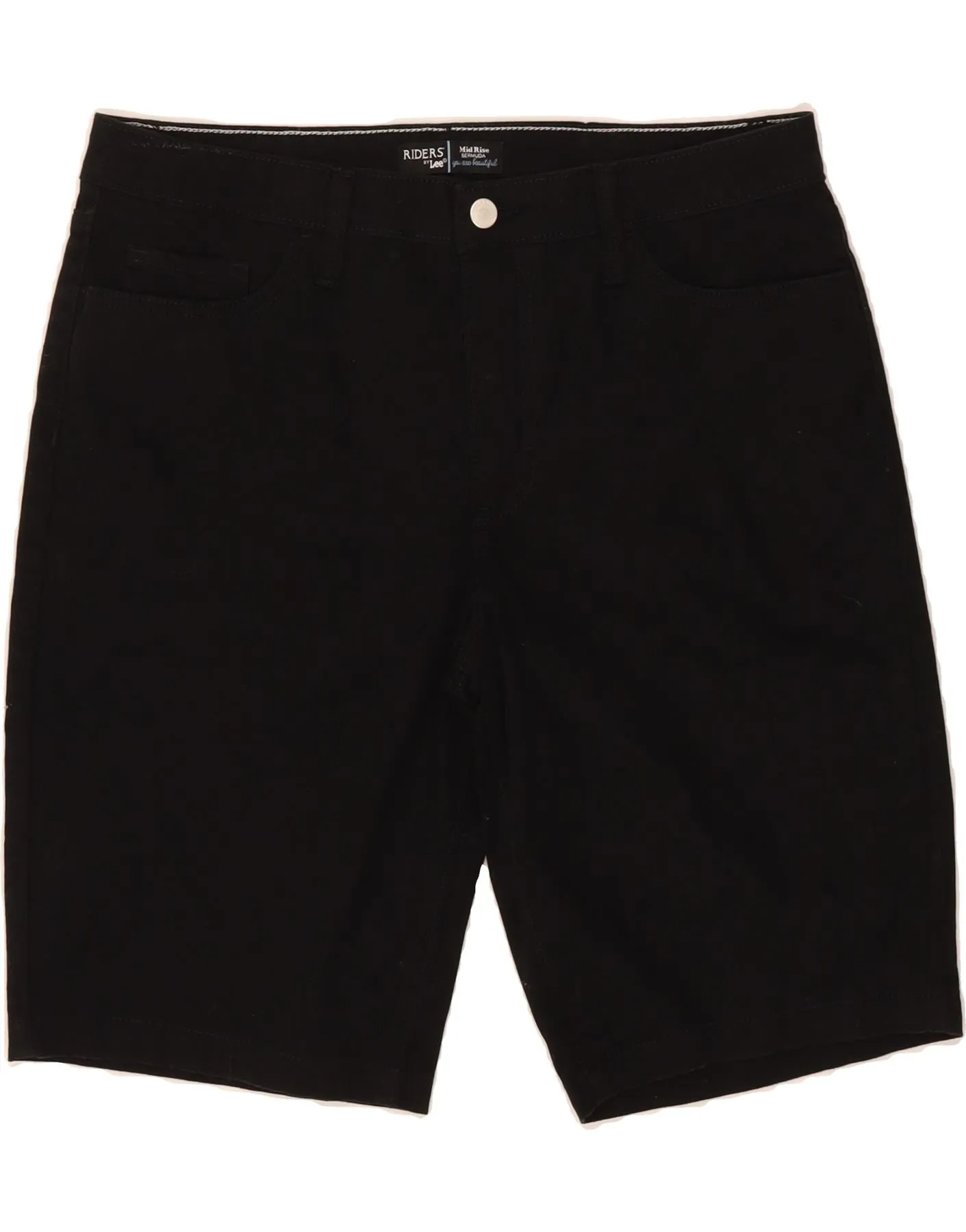 LEE Womens Riders Mid Rise Bermuda Shorts US 14 XL W34  Black Cotton Premium Pima Cotton