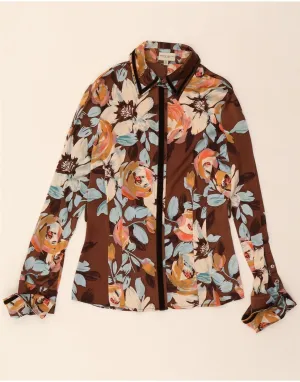 Lightweight Layers KAREN MILLEN Womens Shirt Blouse UK 14 Large Brown Floral Silk
