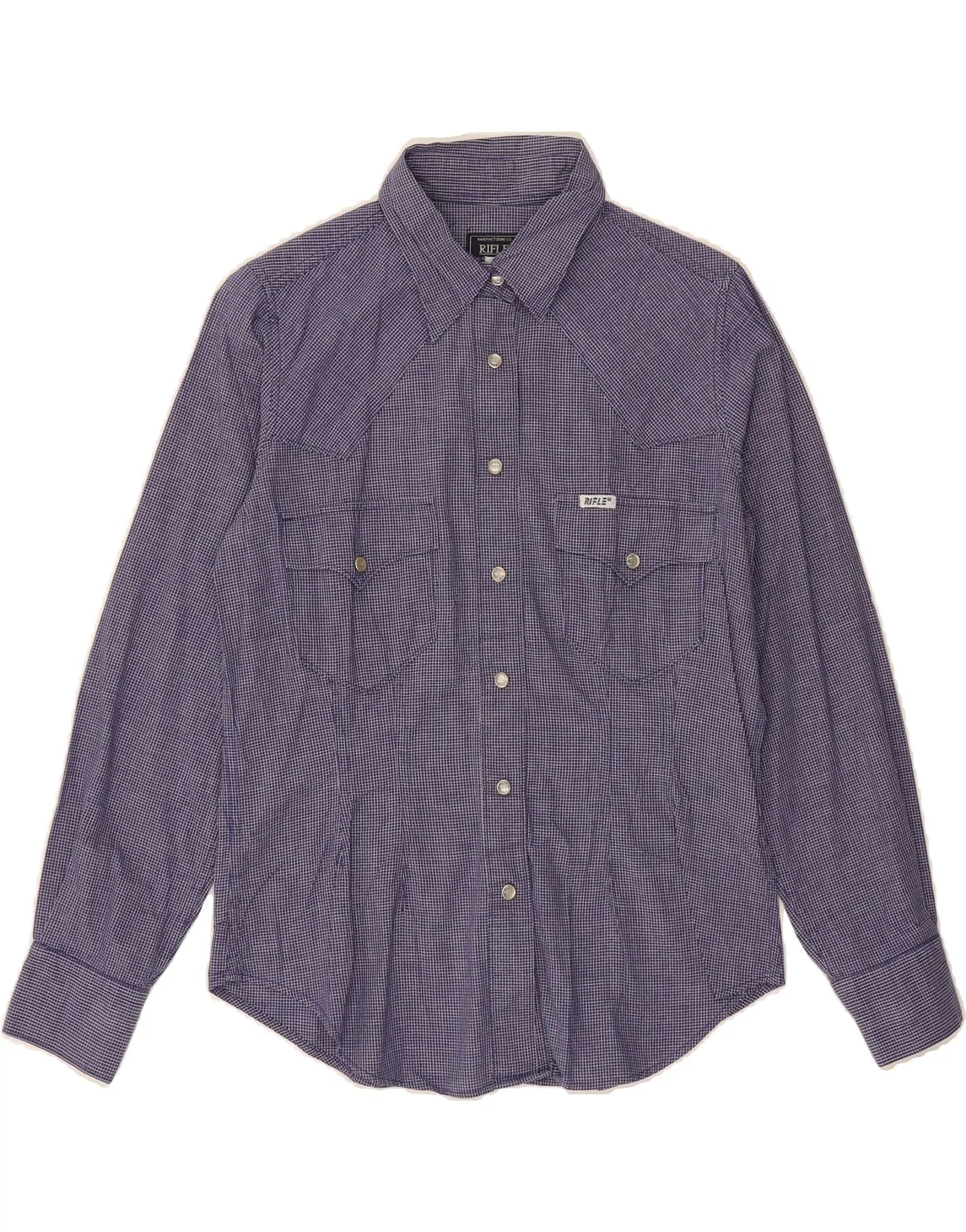 RIFLE Womens Shirt UK 14 Medium Blue Check Cotton EasyCare Fabric