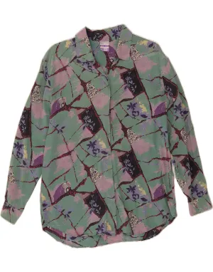Anti Static Treatment VINTAGE Womens Shirt Blouse UK 16 Large Green Floral Silk