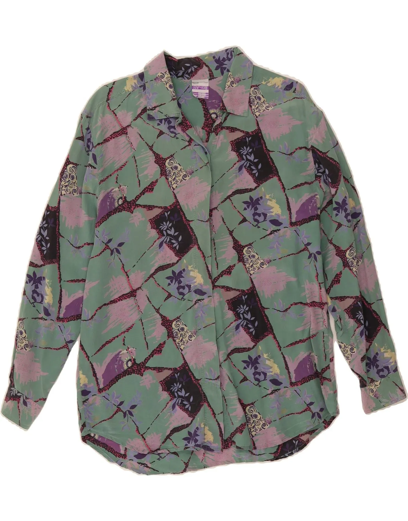 Anti Static Treatment VINTAGE Womens Shirt Blouse UK 16 Large Green Floral Silk