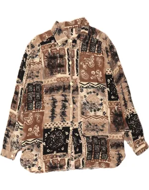 VINTAGE Womens Shirt UK 16 Large Brown Patchwork Night Out