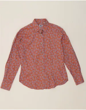 Casual Hangout Linen blend VINTAGE Womens Shirt UK 14 Medium Orange Floral Cotton