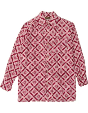 VINTAGE Womens Shirt UK 12 Medium Pink Check Tear Resistant Reinforcement Modern Look