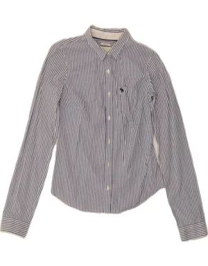 ABERCROMBIE & FITCH Womens Shirt UK 12 Medium Blue Pinstripe Cotton Trendsetting Design
