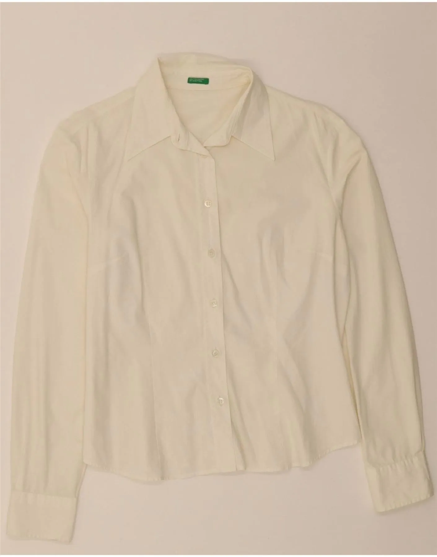 BENETTON Womens Shirt UK 16 Large Off White Cotton Eco-Friendly Choice Chic Ensemble