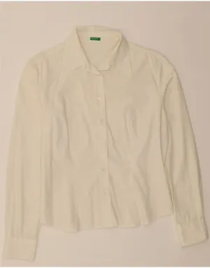 BENETTON Womens Shirt UK 16 Large Off White Cotton Eco-Friendly Choice Chic Ensemble