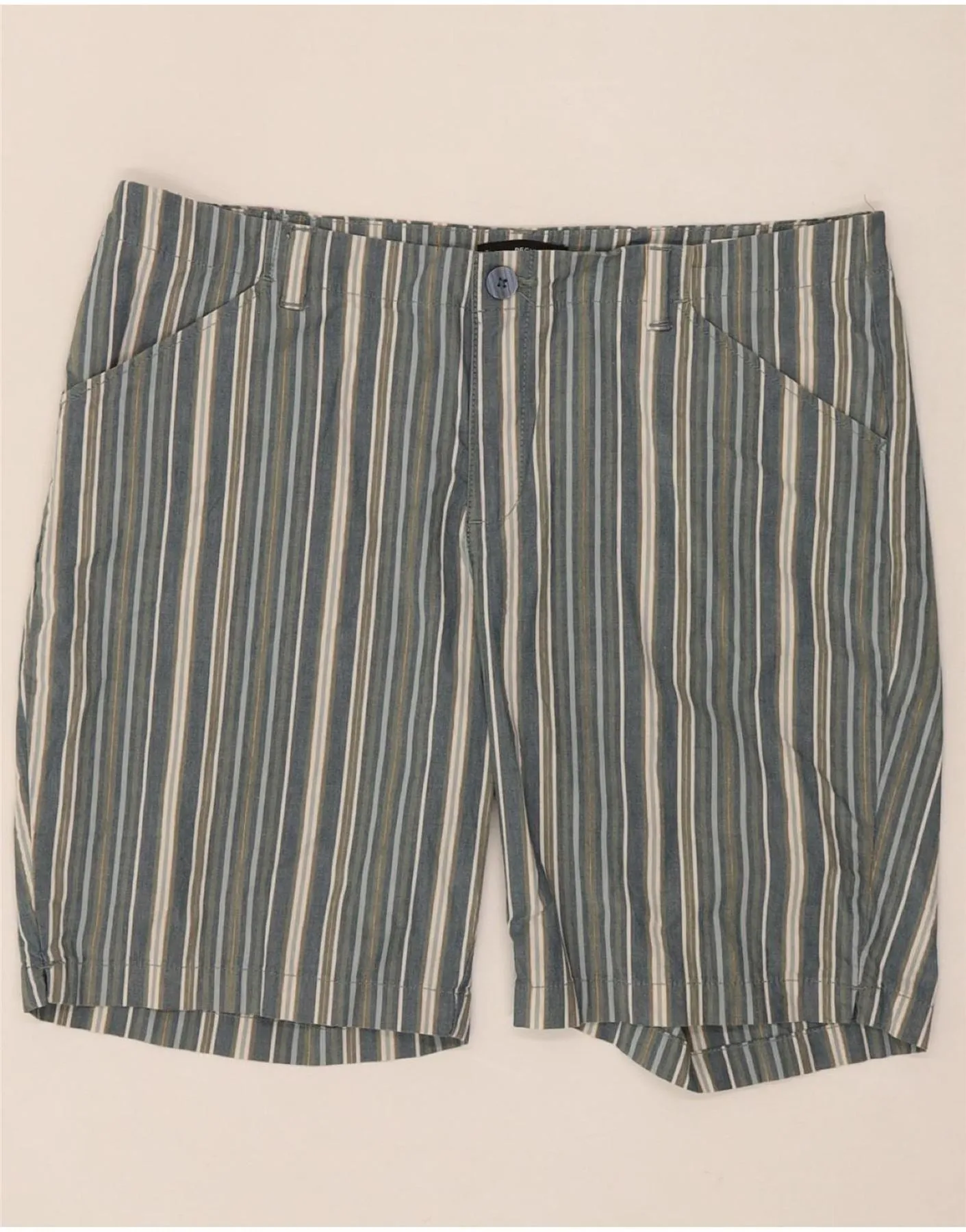 LEE Womens Mid Rise Regular Fit Casual Shorts US 16 2XL W36 Blue Striped Laser Cut Edge Detail Breathable Underarm Vents