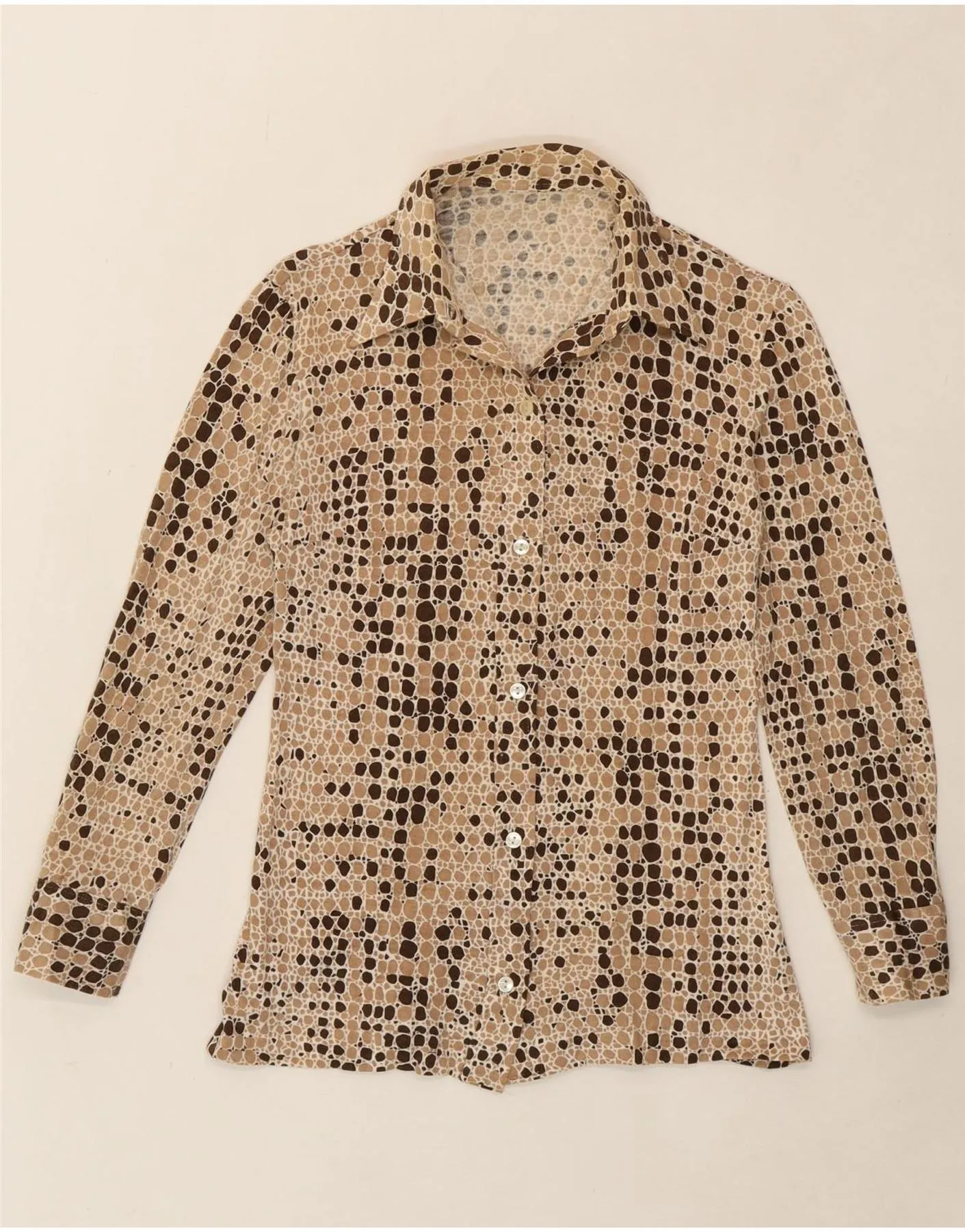 Functional Fashion Seasonal Wardrobe VINTAGE Womens Shirt Blouse UK 12 Medium Brown Spotted