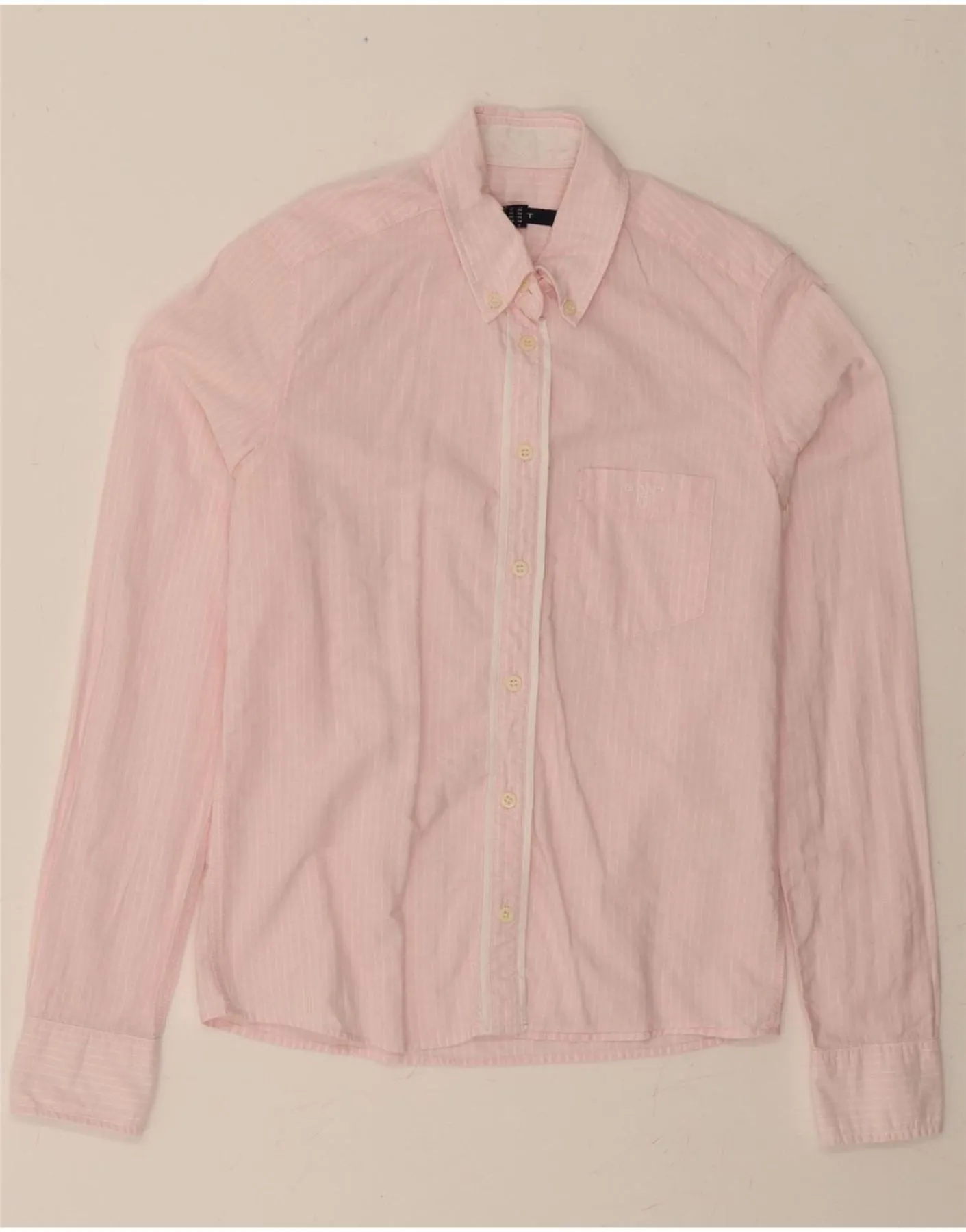 GANT Womens Shirt Blouse UK 8 Small Pink Pinstripe Cotton Fashion staples Seamless Sides