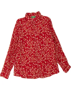 Yoke Design Neutral Toned Stitching BENETTON Womens Shirt UK 16 Large Red Floral Cotton