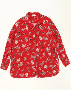 Resort Wear Sustainable Material VINTAGE Womens Shirt Blouse UK 14 Medium Red Floral