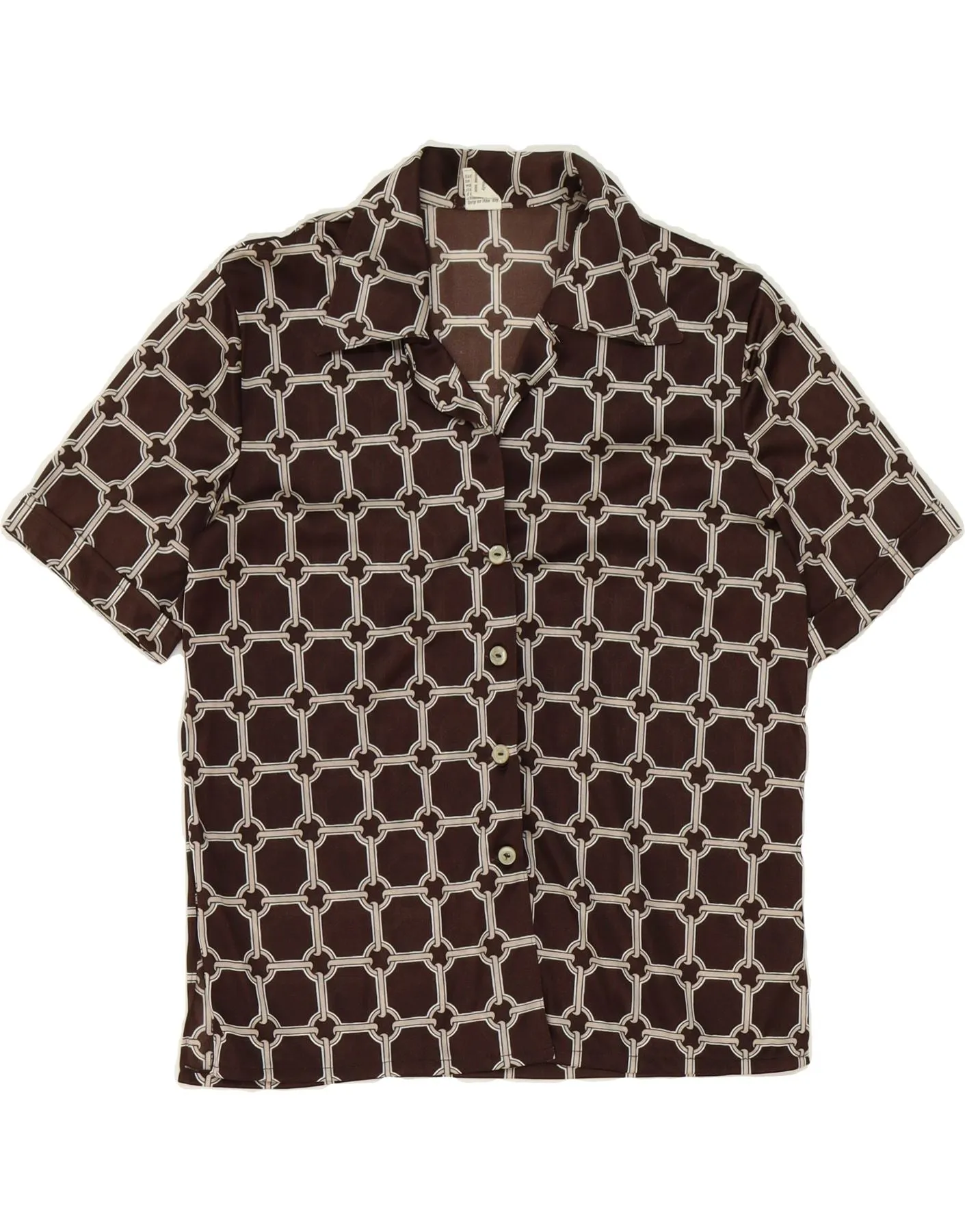 VINTAGE Womens Shirt UK 12 Medium Brown Check Nylon Cooling Core Technology Comfortable Fabric